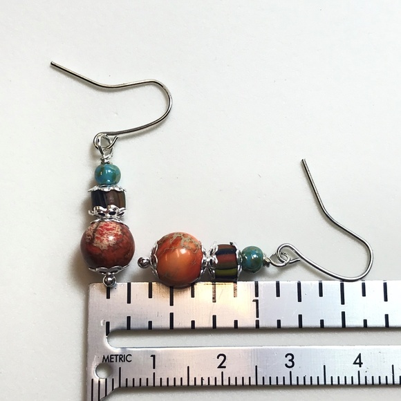 Orange and Turquoise Handmade Earrings 0001 - Picture 4 of 4